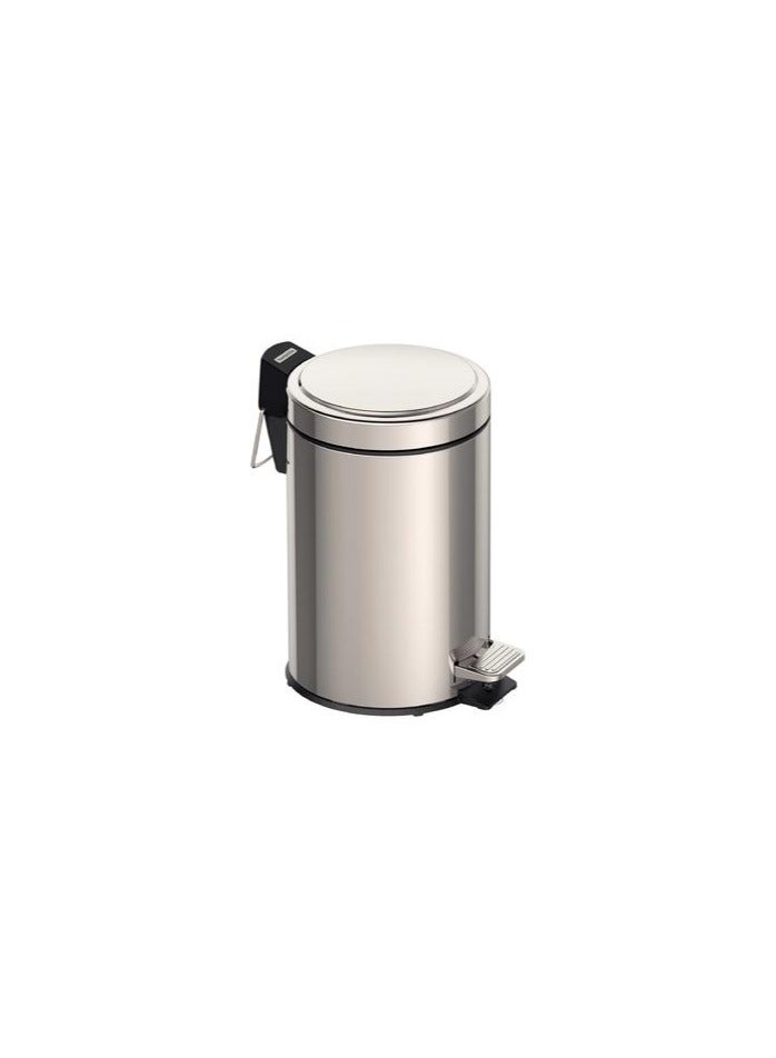 3 Liter Stainless Steel Pedal Trash Bin with a Polished Finish and Removable Internal Bucket
